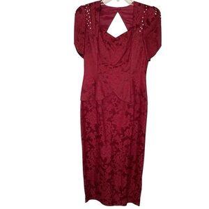 Vintage Scott McClintock Brocade Maxi Dress Burgundy Size 10 Christmas New Year